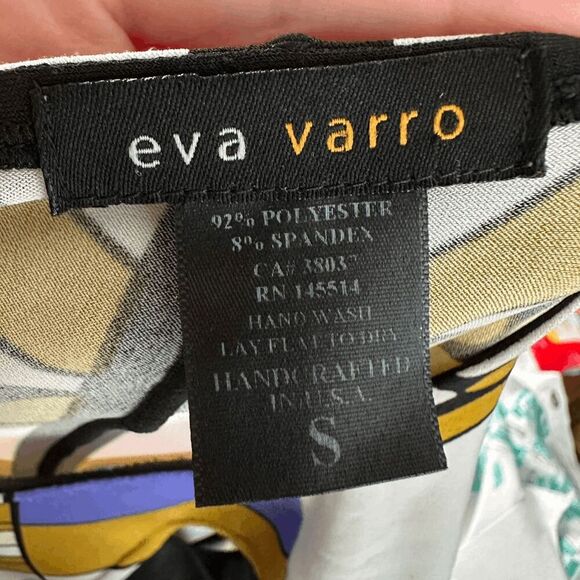 Eva Varro Multi color Abstract print Top Strappy 3/4 Slvs Art to Wear size S - Picture 6 of 7